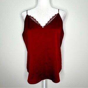 Express Womens Red Satin Lace Trim V-Neck Camisole Top Size M